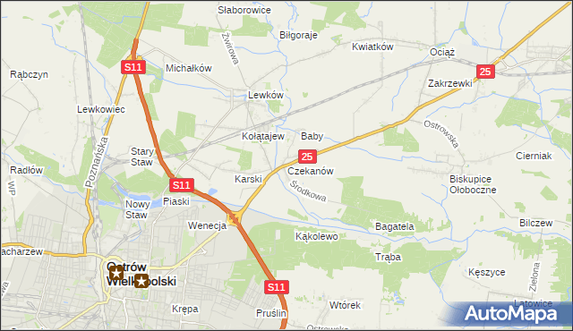 mapa Czekanów gmina Ostrów Wielkopolski, Czekanów gmina Ostrów Wielkopolski na mapie Targeo