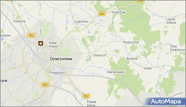 mapa Dobrocin gmina Dzierżoniów, Dobrocin gmina Dzierżoniów na mapie Targeo