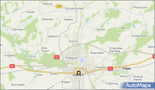 mapa Dusina gmina Gostyń, Dusina gmina Gostyń na mapie Targeo