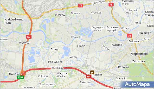 mapa Grabie gmina Wieliczka, Grabie gmina Wieliczka na mapie Targeo