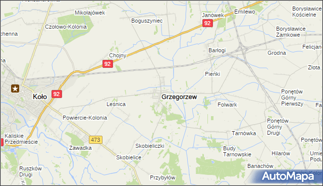 mapa Grzegorzew, Grzegorzew na mapie Targeo