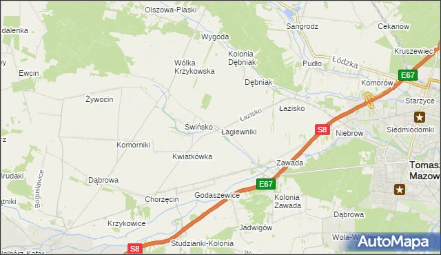 mapa Łagiewniki gmina Tomaszów Mazowiecki, Łagiewniki gmina Tomaszów Mazowiecki na mapie Targeo