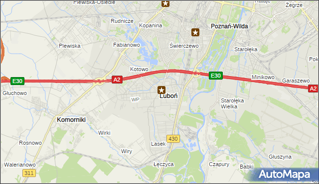 mapa Luboń powiat poznański, Luboń powiat poznański na mapie Targeo