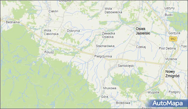 mapa Pielgrzymka gmina Osiek Jasielski, Pielgrzymka gmina Osiek Jasielski na mapie Targeo