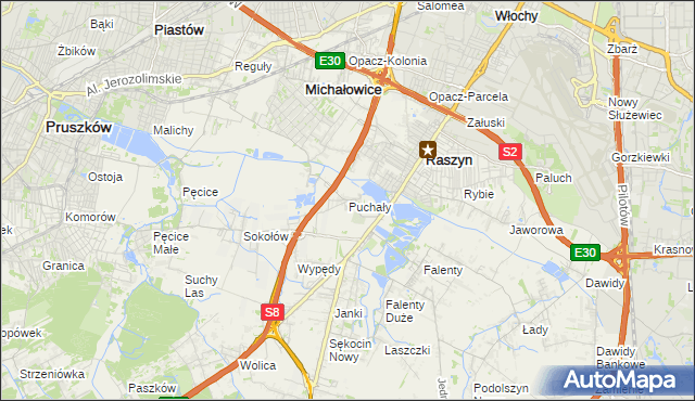 mapa Puchały gmina Raszyn, Puchały gmina Raszyn na mapie Targeo