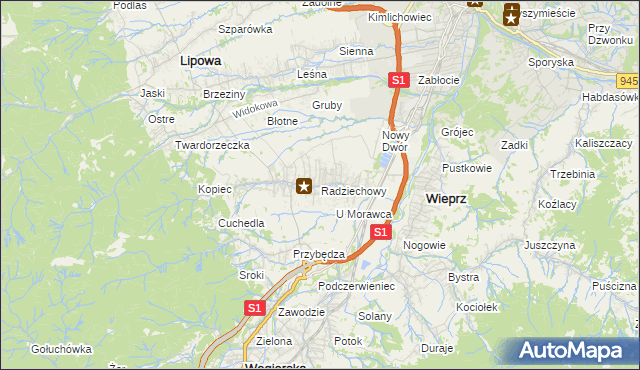 mapa Radziechowy, Radziechowy na mapie Targeo