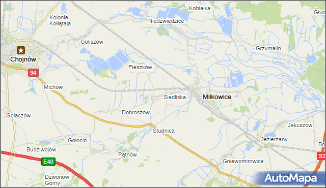 mapa Siedliska gmina Miłkowice, Siedliska gmina Miłkowice na mapie Targeo