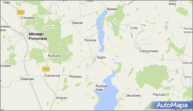 mapa Stążki gmina Mikołajki Pomorskie, Stążki gmina Mikołajki Pomorskie na mapie Targeo