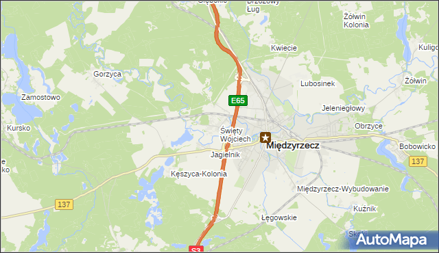 mapa Święty Wojciech gmina Międzyrzecz, Święty Wojciech gmina Międzyrzecz na mapie Targeo