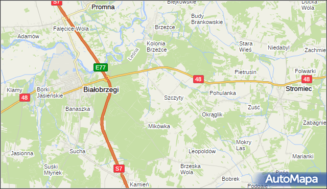 mapa Szczyty gmina Białobrzegi, Szczyty gmina Białobrzegi na mapie Targeo