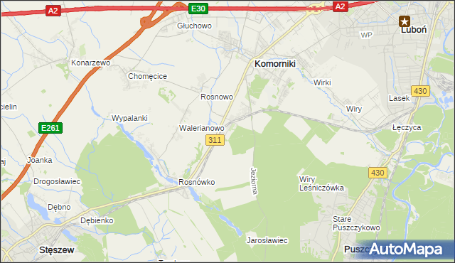 mapa Szreniawa gmina Komorniki, Szreniawa gmina Komorniki na mapie Targeo