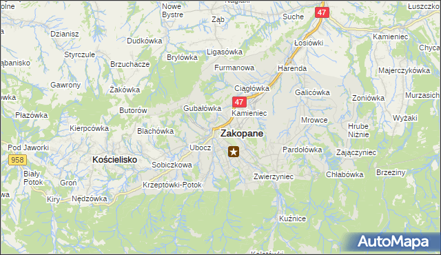 mapa Zakopanego, Zakopane na mapie Targeo