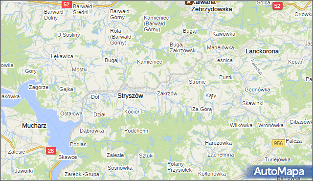 mapa Zakrzów gmina Stryszów, Zakrzów gmina Stryszów na mapie Targeo