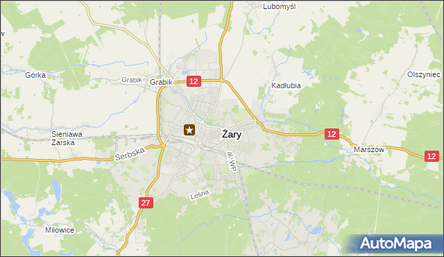 mapa Żary, Żary na mapie Targeo