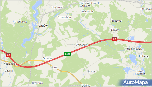 mapa Żelechów gmina Łagów, Żelechów gmina Łagów na mapie Targeo