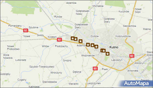 mapa Adamowice gmina Kutno, Adamowice gmina Kutno na mapie Targeo