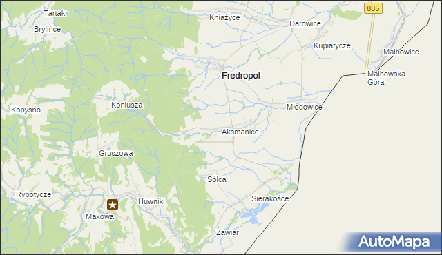 mapa Aksmanice, Aksmanice na mapie Targeo