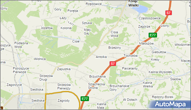 mapa Antolka gmina Książ Wielki, Antolka gmina Książ Wielki na mapie Targeo