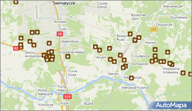 mapa Anusin gmina Siemiatycze, Anusin gmina Siemiatycze na mapie Targeo