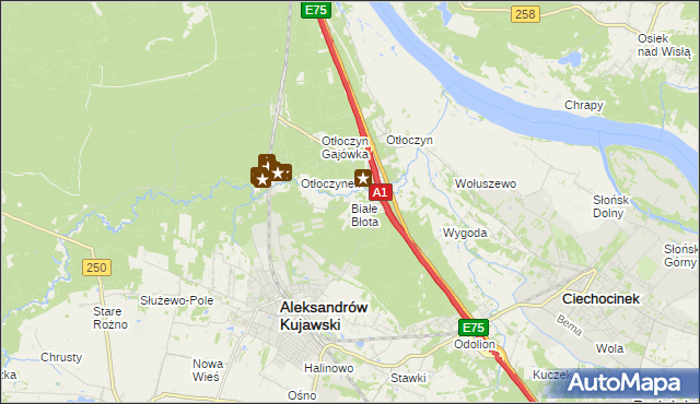 mapa Białe Błota gmina Aleksandrów Kujawski, Białe Błota gmina Aleksandrów Kujawski na mapie Targeo