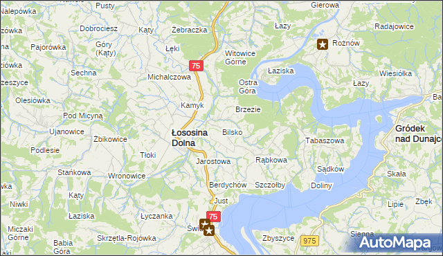 mapa Bilsko gmina Łososina Dolna, Bilsko gmina Łososina Dolna na mapie Targeo