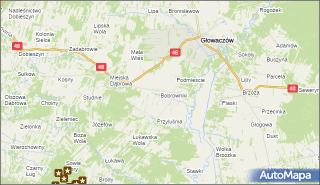 mapa Bobrowniki gmina Głowaczów, Bobrowniki gmina Głowaczów na mapie Targeo