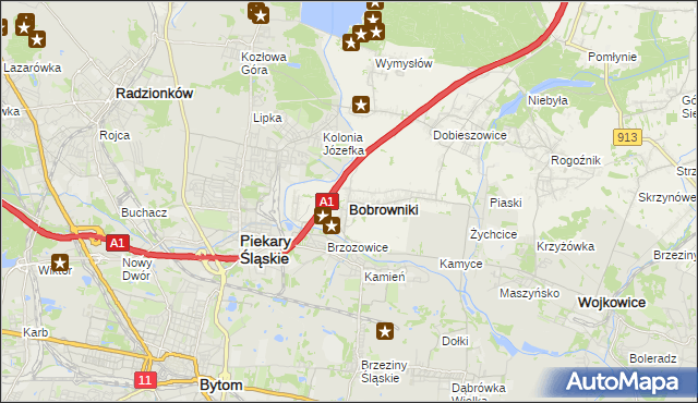 mapa Bobrowniki powiat będziński, Bobrowniki powiat będziński na mapie Targeo
