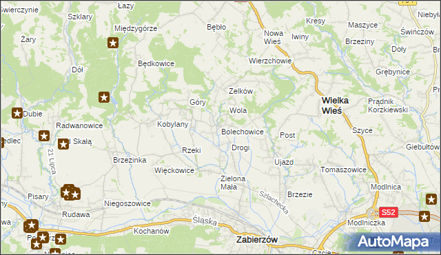 mapa Bolechowice gmina Zabierzów, Bolechowice gmina Zabierzów na mapie Targeo