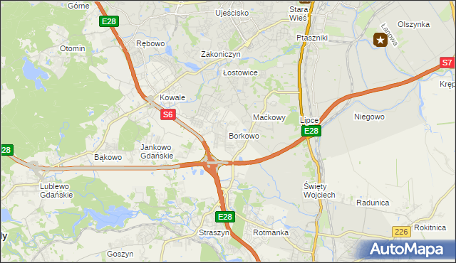mapa Borkowo gmina Pruszcz Gdański, Borkowo gmina Pruszcz Gdański na mapie Targeo