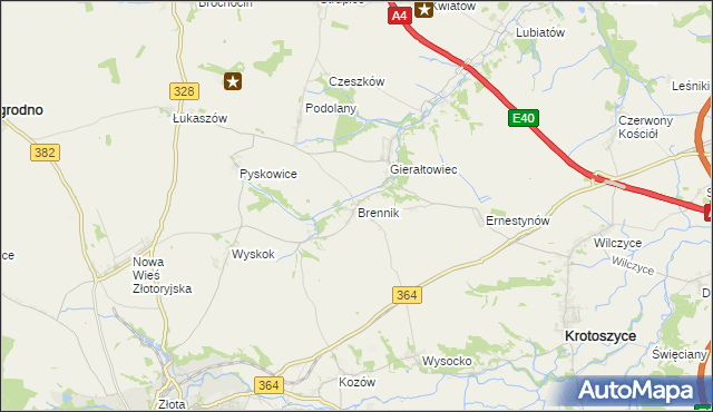 mapa Brennik gmina Złotoryja, Brennik gmina Złotoryja na mapie Targeo