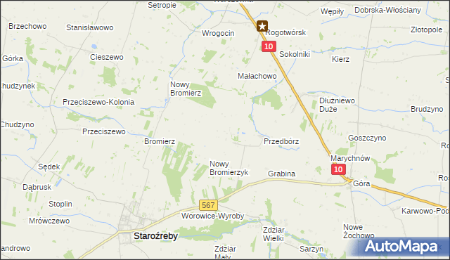 mapa Bromierzyk gmina Staroźreby, Bromierzyk gmina Staroźreby na mapie Targeo