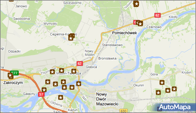mapa Bronisławka gmina Pomiechówek, Bronisławka gmina Pomiechówek na mapie Targeo