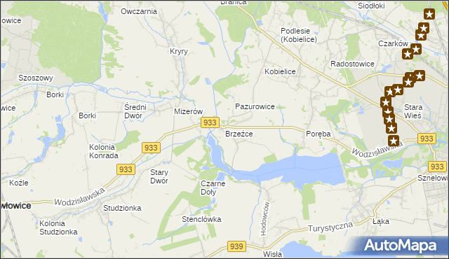 mapa Brzeźce gmina Pszczyna, Brzeźce gmina Pszczyna na mapie Targeo