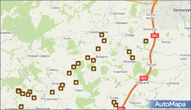 mapa Brzeźno gmina Szczuczyn, Brzeźno gmina Szczuczyn na mapie Targeo