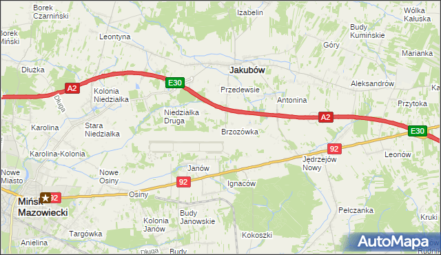 mapa Brzozówka gmina Jakubów, Brzozówka gmina Jakubów na mapie Targeo