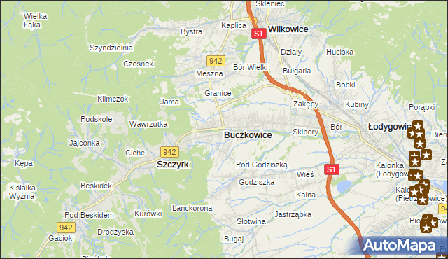 mapa Buczkowice, Buczkowice na mapie Targeo