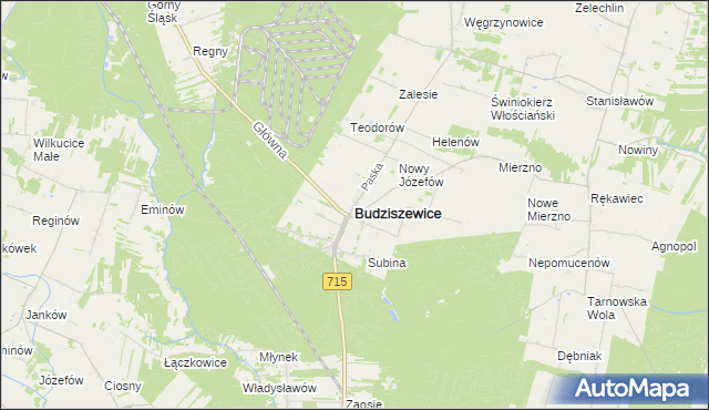 mapa Budziszewice powiat tomaszowski, Budziszewice powiat tomaszowski na mapie Targeo