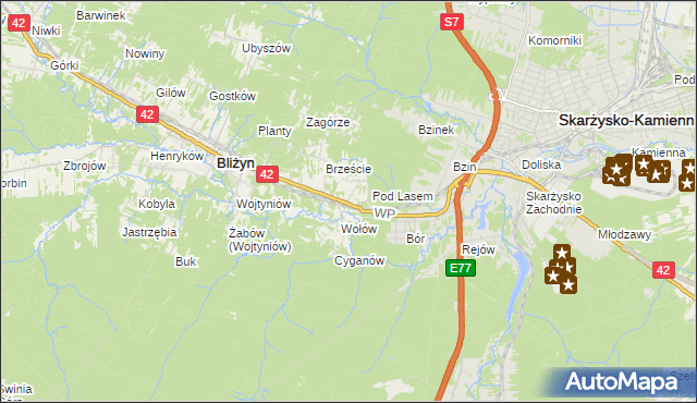 mapa Bugaj gmina Bliżyn, Bugaj gmina Bliżyn na mapie Targeo