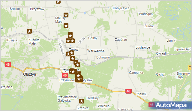 mapa Bukowno gmina Olsztyn, Bukowno gmina Olsztyn na mapie Targeo