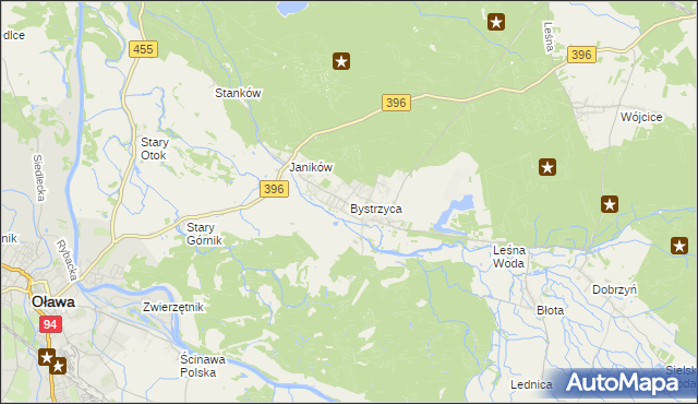 mapa Bystrzyca gmina Oława, Bystrzyca gmina Oława na mapie Targeo