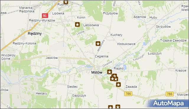 mapa Cegielnia gmina Mstów, Cegielnia gmina Mstów na mapie Targeo