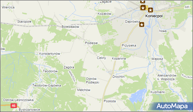 mapa Celiny gmina Lelów, Celiny gmina Lelów na mapie Targeo