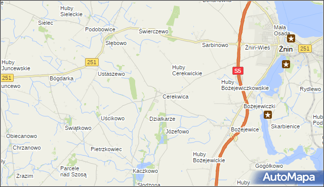 mapa Cerekwica gmina Żnin, Cerekwica gmina Żnin na mapie Targeo