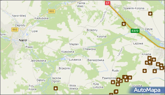 mapa Chlewiska gmina Narol, Chlewiska gmina Narol na mapie Targeo