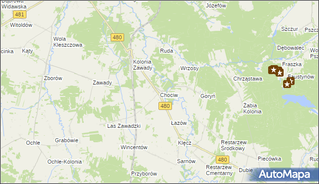 mapa Chociw gmina Widawa, Chociw gmina Widawa na mapie Targeo