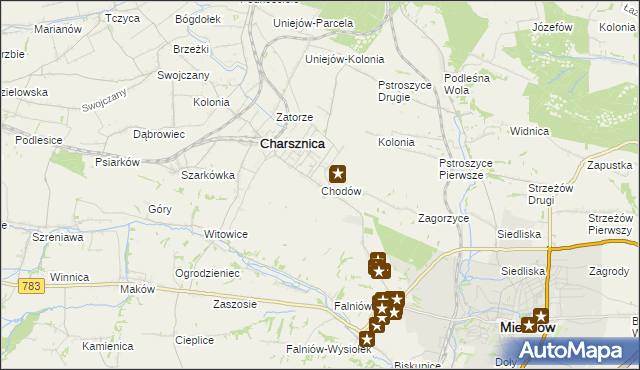 mapa Chodów gmina Charsznica, Chodów gmina Charsznica na mapie Targeo