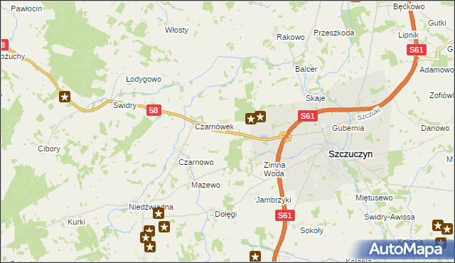 mapa Chojnowo gmina Szczuczyn, Chojnowo gmina Szczuczyn na mapie Targeo