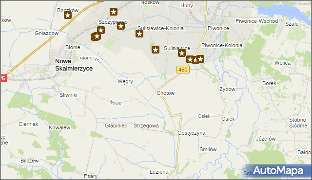 mapa Chotów gmina Nowe Skalmierzyce, Chotów gmina Nowe Skalmierzyce na mapie Targeo