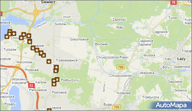 mapa Chruszczobród-Piaski, Chruszczobród-Piaski na mapie Targeo
