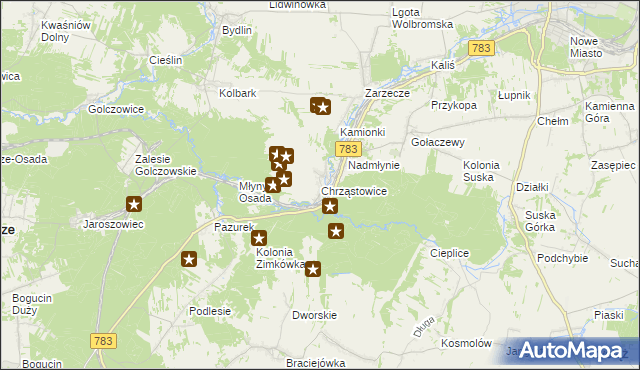 mapa Chrząstowice gmina Wolbrom, Chrząstowice gmina Wolbrom na mapie Targeo